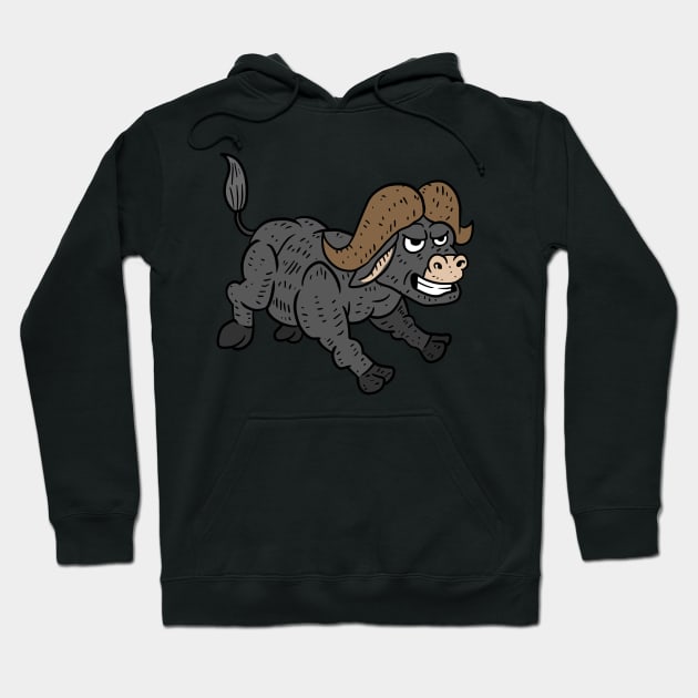 a angry african cape buffalo running. a funny cartoon animal illustration. Hoodie by JJadx